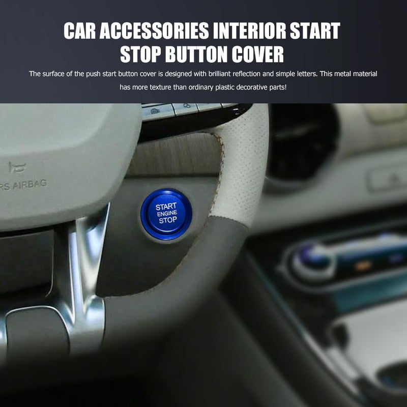 Lyxheth Car Push Start Button Cover, Engine Start Cover, Cool Aluminum Engines Starts Buttons Covers with Metal Ring for Cars Decorations, Car Engine Start Button Decal Accessory for Audi A4 (Blue) - Image 3